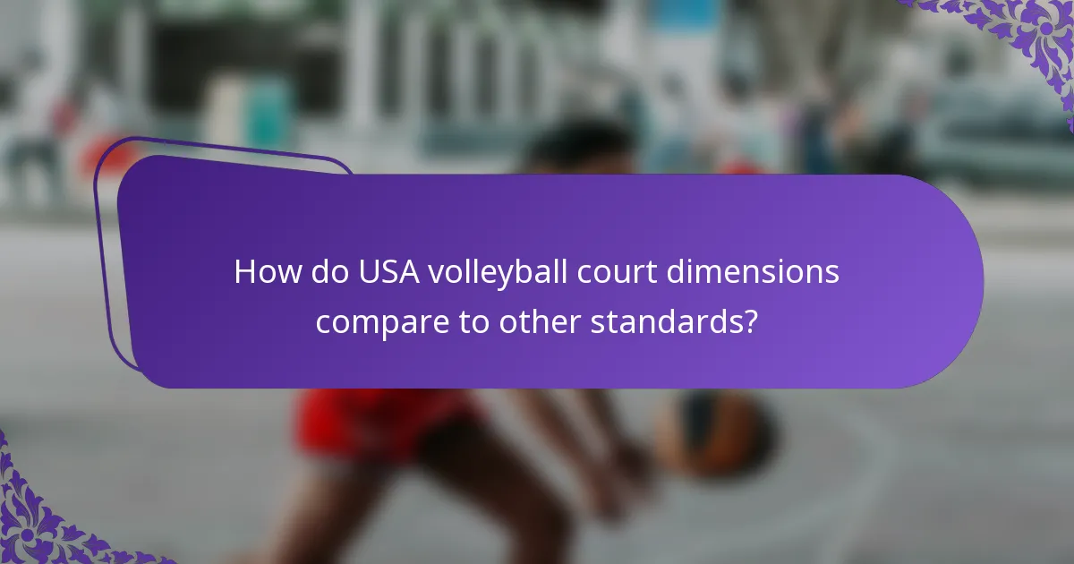 How do USA volleyball court dimensions compare to other standards?